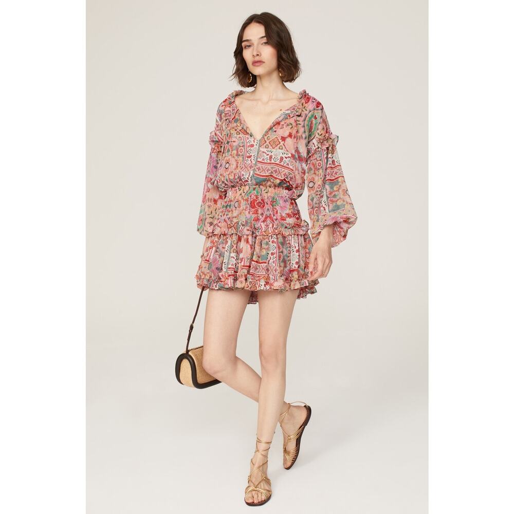 MISA Los Angeles Multicolored Metallic Split Neck Long Sleeve Elena Dress Size S